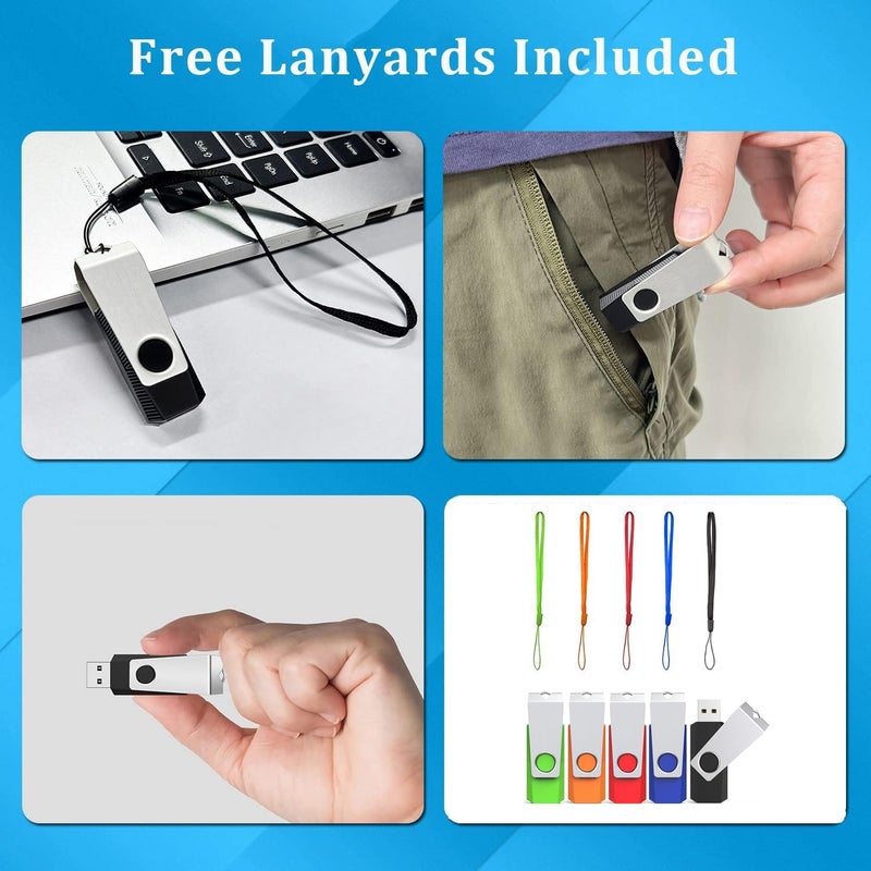 Wooolken 4GB Flash Drive 20 Pack, USB 2.0 Memory Stick with Lanyards Swivel USB Stick for Data Storage and Backup (Mixed Colors) - Image 5
